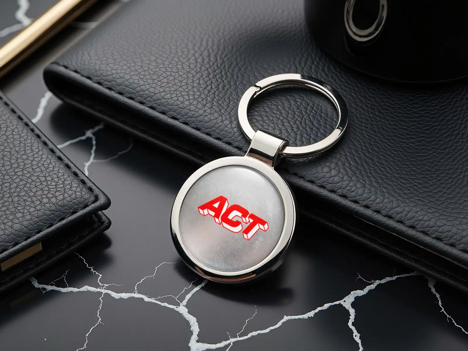 ACT Porte-clés Homme Acier Inox Épuré